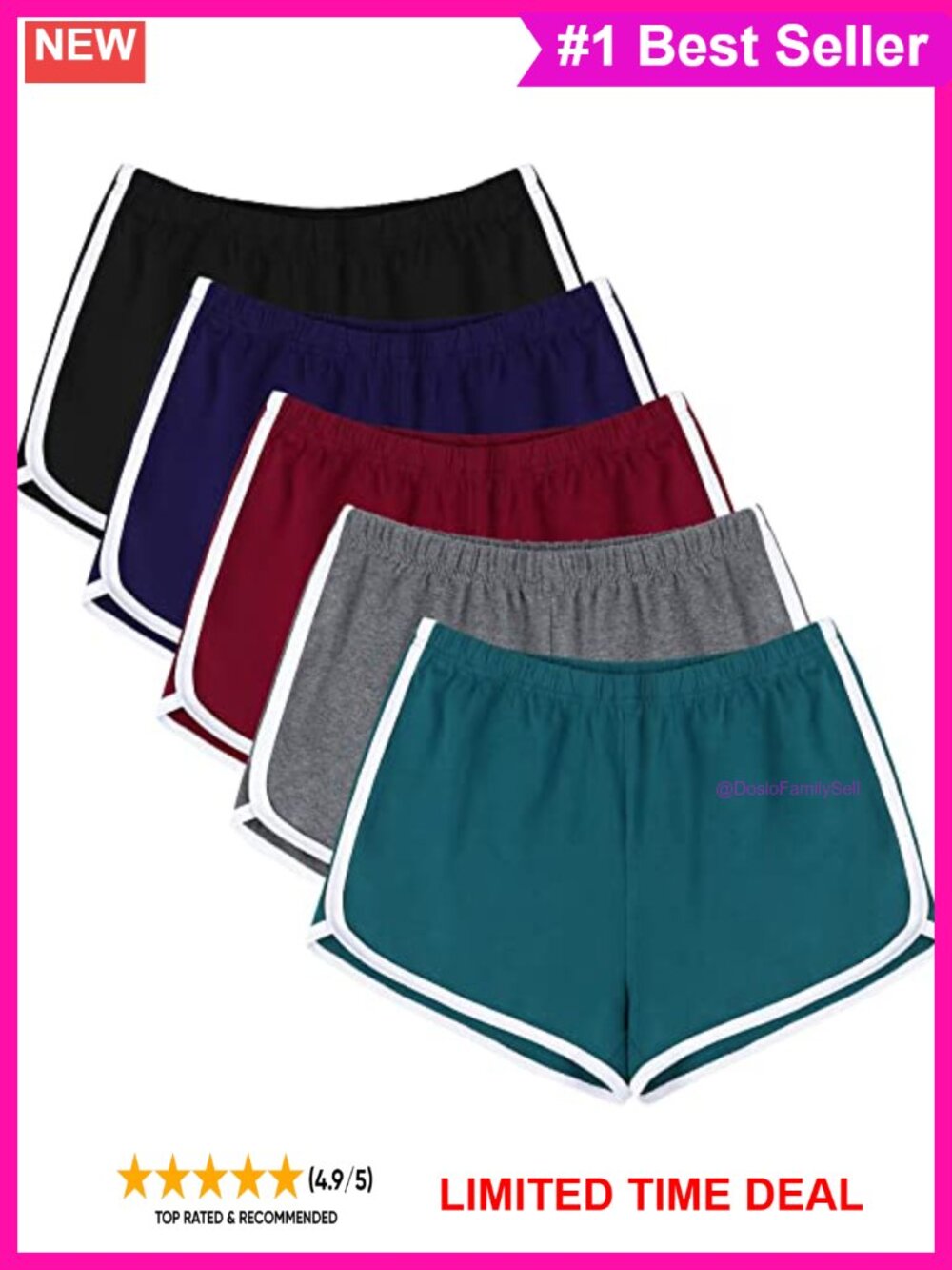 5 Pack Womens Cotton Blend Dolphin Shorts Lounge Yoga Running